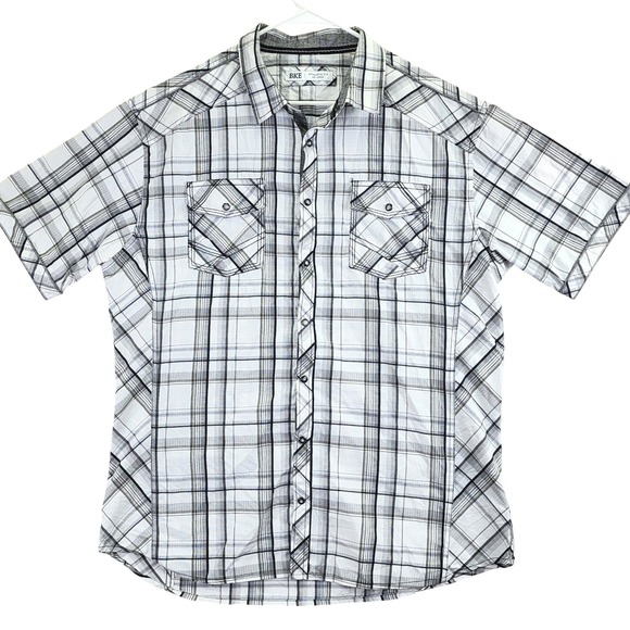 BKE Other - BKE Athletic Fit Short Sleeve Plaid Button Up Shirt White Black Mens 2XL